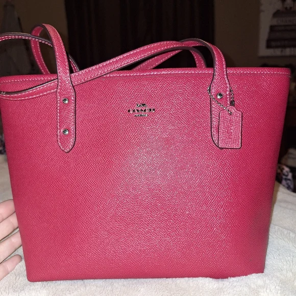 Coach Red Saffiano Leather Small Tote - Picture 1 of 7